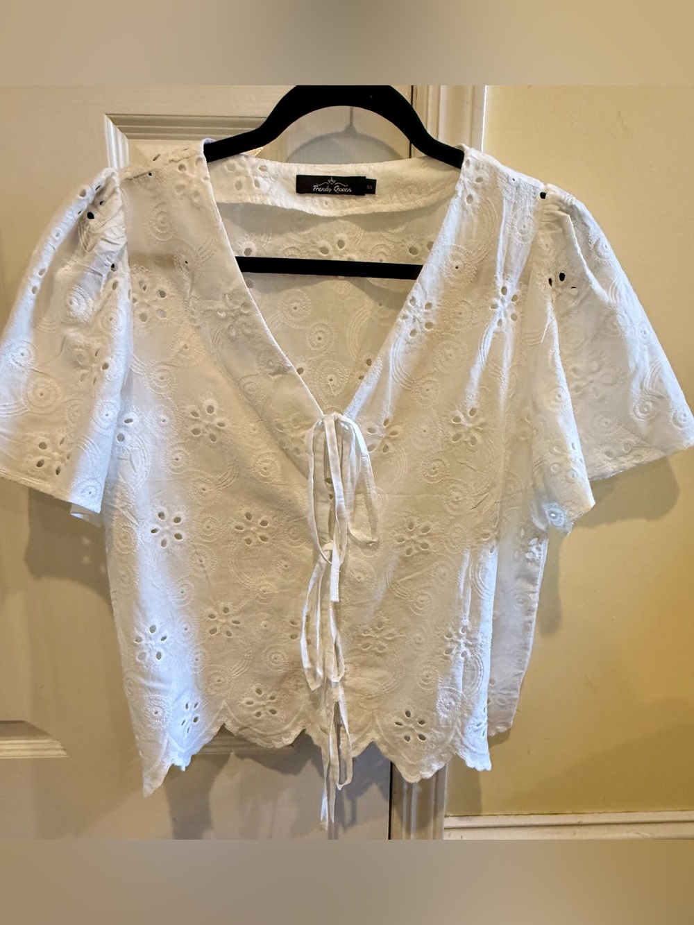 Amazon White Eyelet Tie-Front Blouse